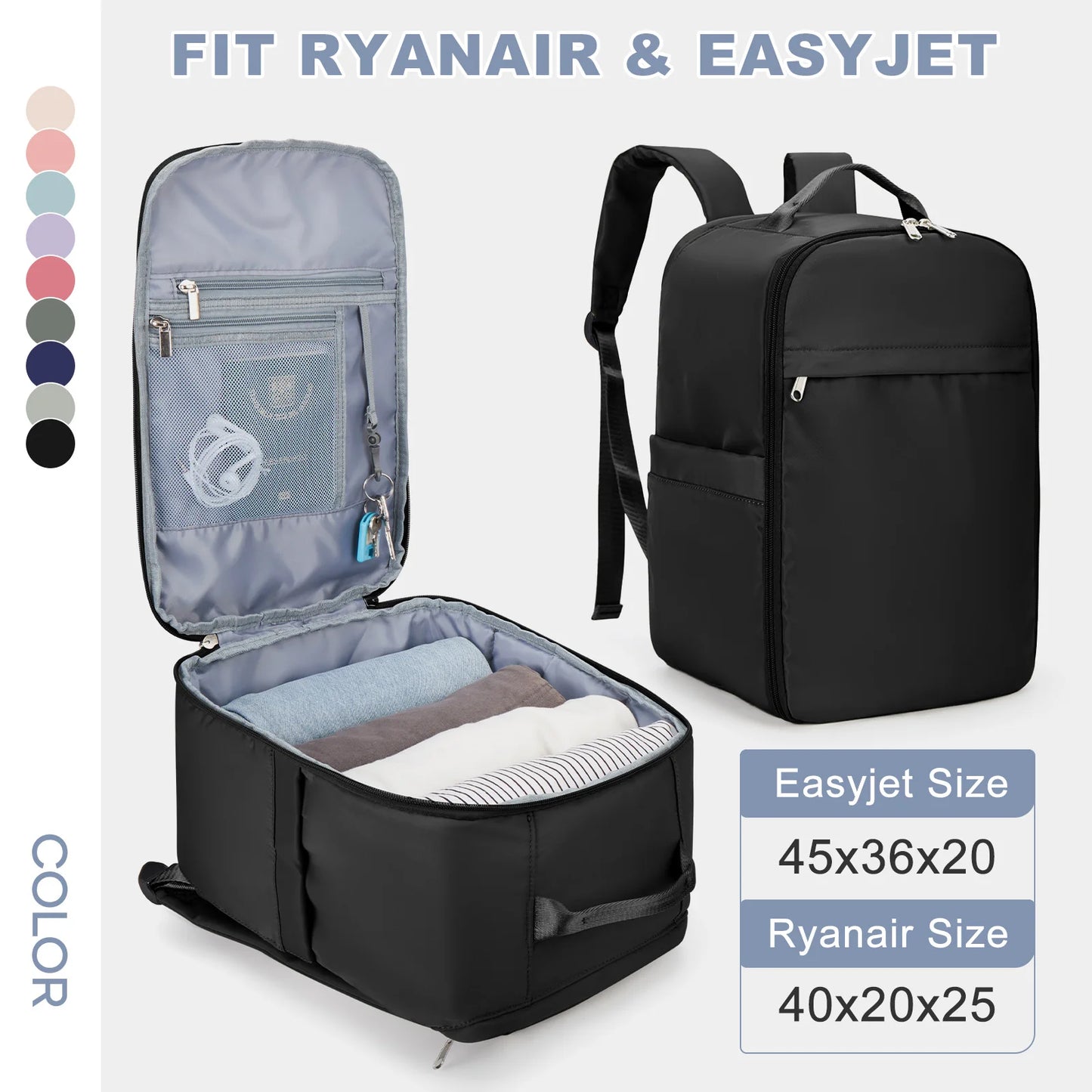 Mochila Ryanair 40x20x25 Bagagem de Mão, Mochila de Viagem para Easyjet 45x36x20, Mochila para Laptop para Mulheres/Homens