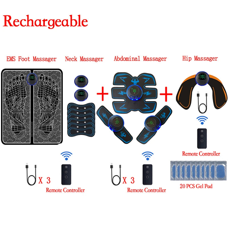 Estimulador Muscular Inteligente USB Recarregável EMS Elétrico Adesivo Abdominal Treinamento Braço Pescoço Massageador Corporal Fitness Emagrecedor