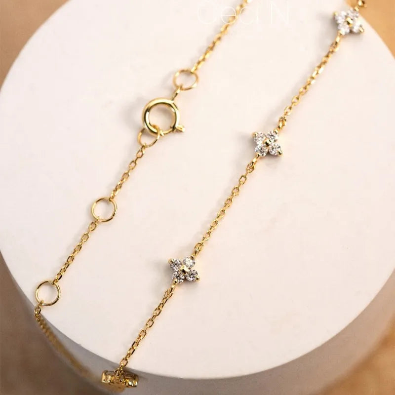 Pulseira de Prata 925 Banho de Ouro 18k com Zircônia Brilhante em Forma de Flor para Mulheres - Joias Exquisitas de Estilo Coreano