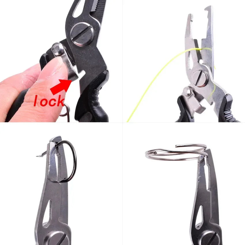 Alicate de Pesca Multifuncional - Ferramenta Completa para Acessórios de Pesca, Tesoura para Linha, Alicate de Encaixe e Pega para Peixes