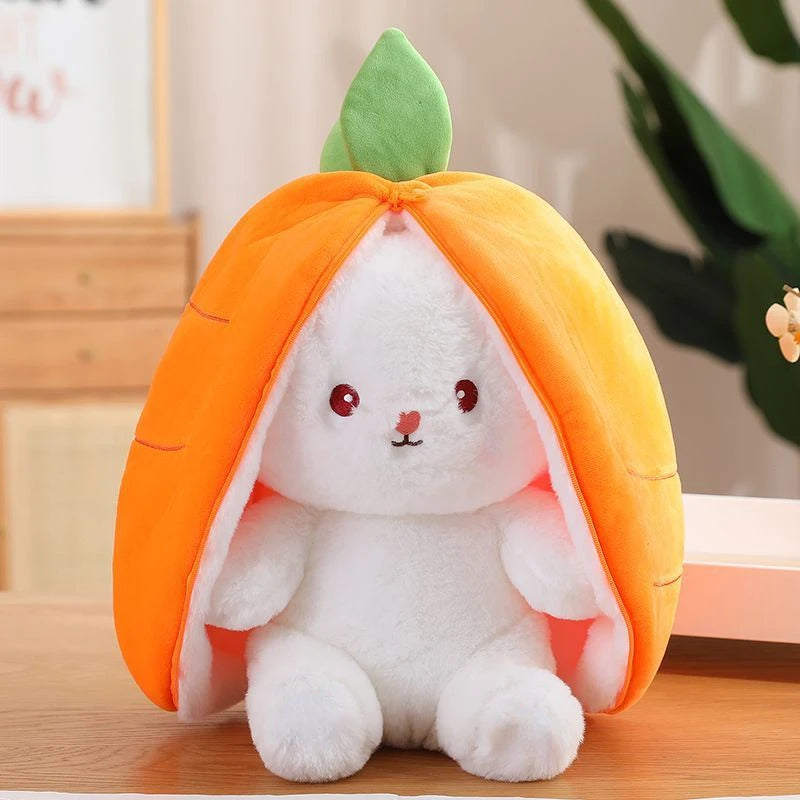 Pelúcia de Coelho de Morango e Cenoura - Brinquedo Criativo Transformável para Crianças (25cm)