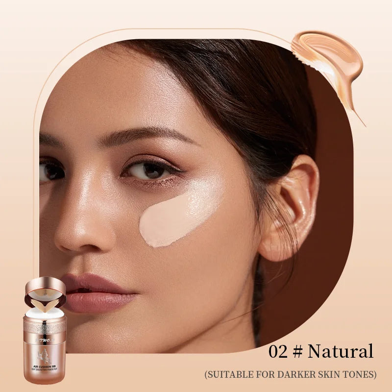 BB Cream Air Cushion com Puff de Pó em Forma de Borboleta - Hidratante, Base, Corretivo, Clareamento, Controle de Oleosidade, Maquiagem à Prova d'Água