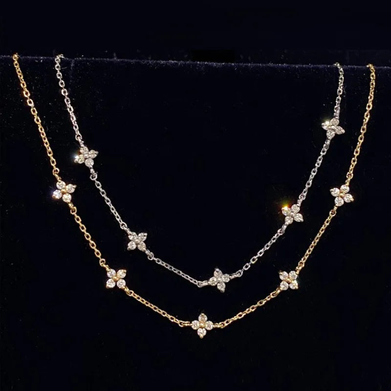 Pulseira de Prata 925 Banho de Ouro 18k com Zircônia Brilhante em Forma de Flor para Mulheres - Joias Exquisitas de Estilo Coreano