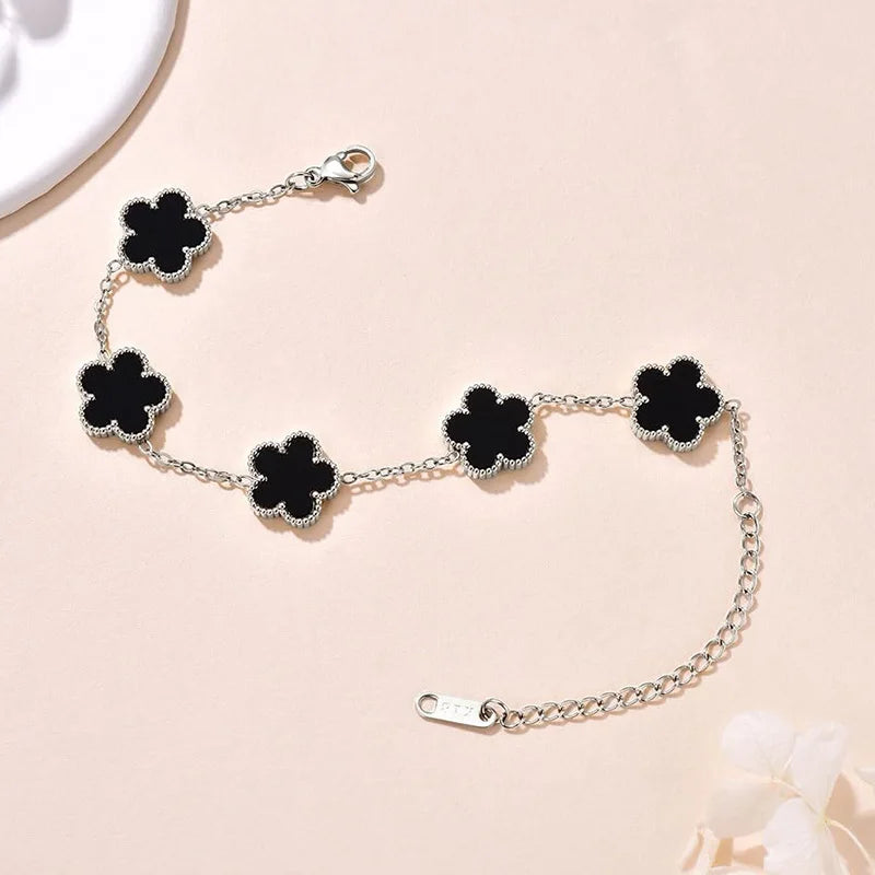 Pulseiras Femininas Lucky Clover, Flores Dupla Face, Joias de Presente, Pulseira de Aço Inoxidável, Pulseiras Banho de Ouro para Homens