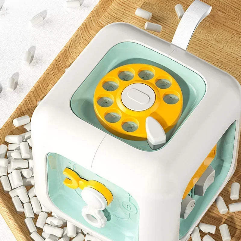6 em 1 Brinquedo Educativo Montessori - Quadro Sensorial para Bebê, Caixa com Gaveta, Fidget e Habilidades de Prática para Meninas e Meninos