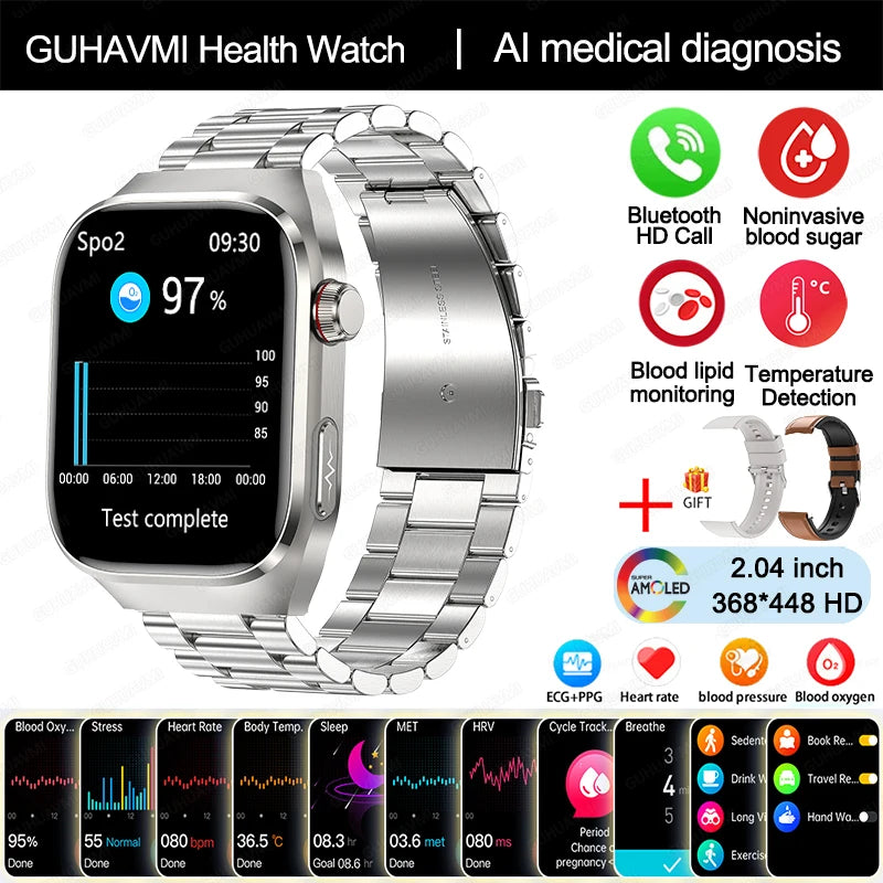 Novo Smartwatch para Homens com Monitoramento de Ácido Úrico, Gordura no Sangue, Glicose no Sangue, ECG+PPG, Pressão Arterial, Chamadas Bluetooth e Funções Esportivas - Compatível com Xiaomi
