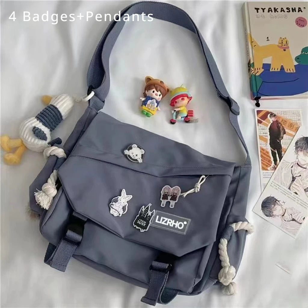 Bolsa de Ombro de Nylon para Mulheres, Grande Capacidade, Estilo Retrô, Tipo Carteiro, Bolsa Transversal