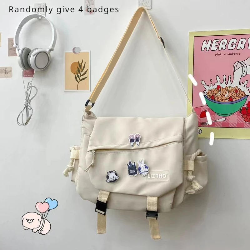 Bolsa de Ombro de Nylon para Mulheres, Grande Capacidade, Estilo Retrô, Tipo Carteiro, Bolsa Transversal
