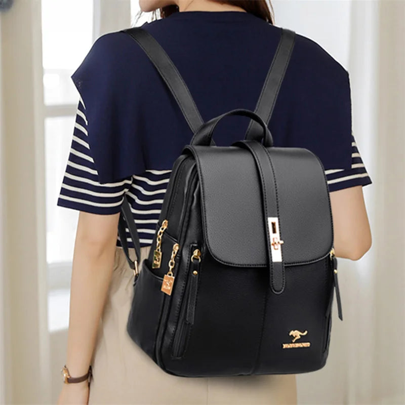 Mochila de Couro Luxuosa para Mulheres - Mochila Casual, Vintage e Elegante para Meninas e Adolescentes