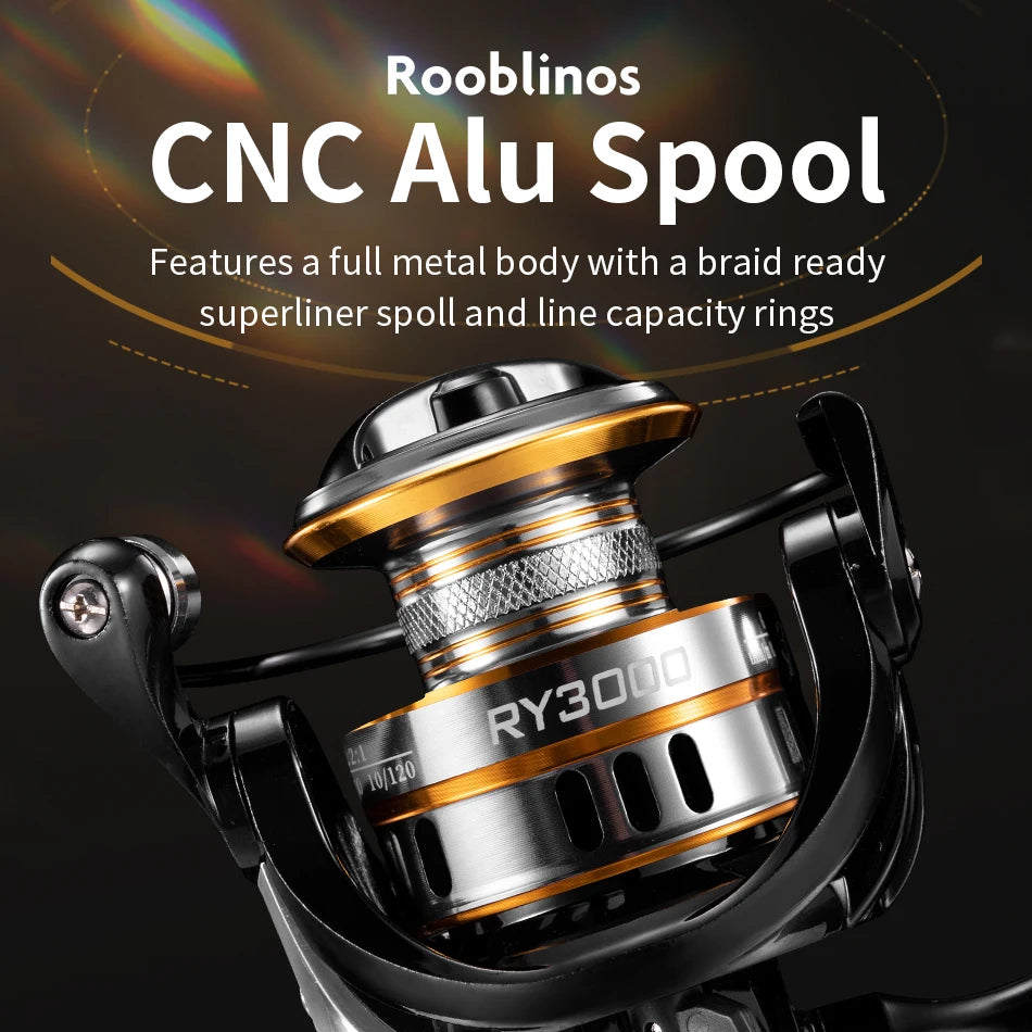 Carretel de Pesca Spinning ROOBLINOS RY - Para Água Salgada e Doce