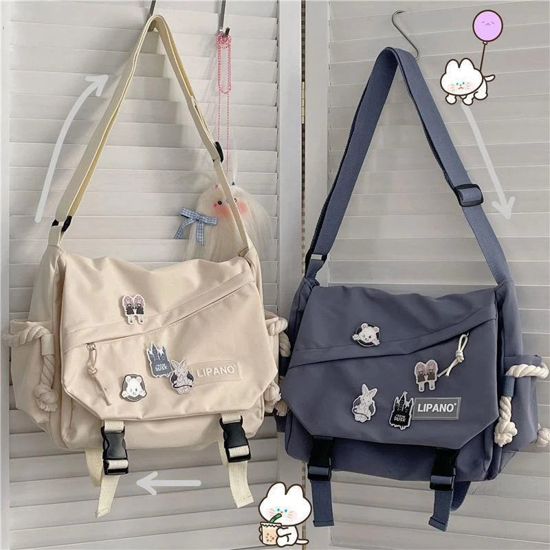 Bolsa de Ombro de Nylon para Mulheres, Grande Capacidade, Estilo Retrô, Tipo Carteiro, Bolsa Transversal
