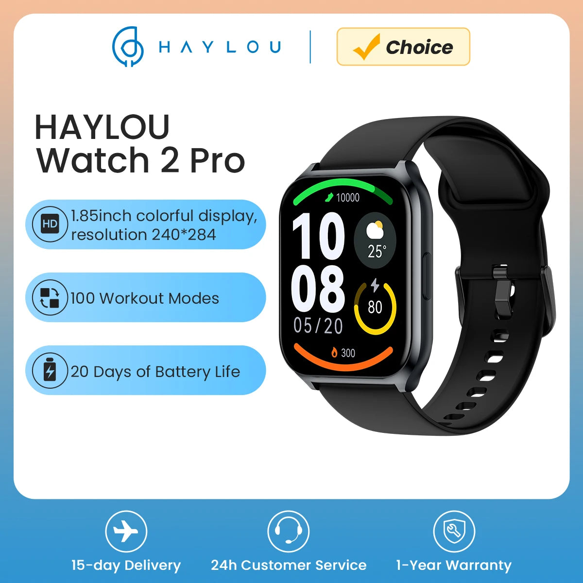 HAYLOU Watch 2 Pro (LS02 Pro) Relógio inteligente 1,85 '' HD Display SpO2 Monitor de frequência cardíaca 100 modos de treino Smartwatch para homens mulheres