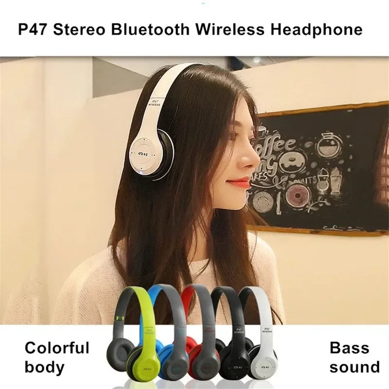 P47 Fone de Ouvido Bluetooth 5.0 Sem Fio Dobrável HIFI Stereo com Graves - Headset para Crianças, Presente com Microfone e Adaptador USB para iPhone e Jogos