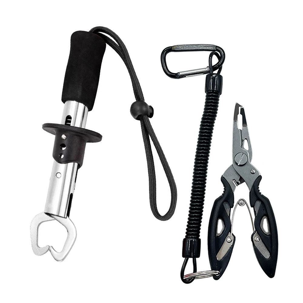 Alicate de Pesca de Aço Inoxidável 21/17cm - Conjunto de Controlador de Peixe Multifuncional para Spinning/Casting com Pegador de Lábios de Peixe