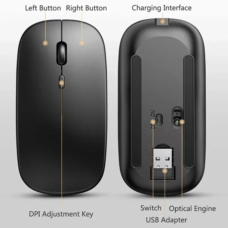 Mouse Bluetooth Xiaomi 2.4GHz - Sem Fio, Recarregável e Silencioso com Ajuste de DPI