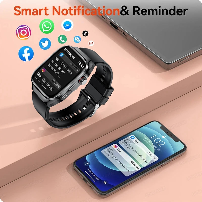Novo Smartwatch para Homens com Monitoramento de Ácido Úrico, Gordura no Sangue, Glicose no Sangue, ECG+PPG, Pressão Arterial, Chamadas Bluetooth e Funções Esportivas - Compatível com Xiaomi