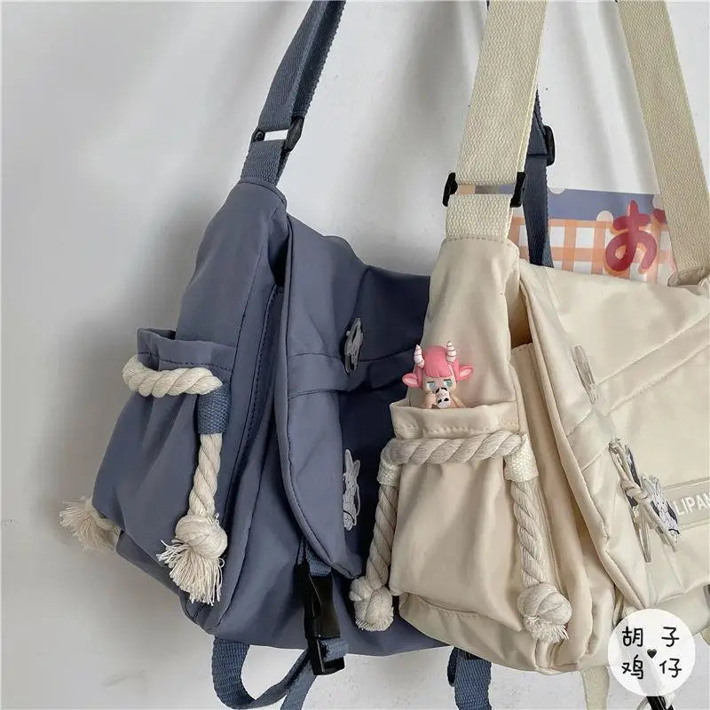 Bolsa de Ombro de Nylon para Mulheres, Grande Capacidade, Estilo Retrô, Tipo Carteiro, Bolsa Transversal