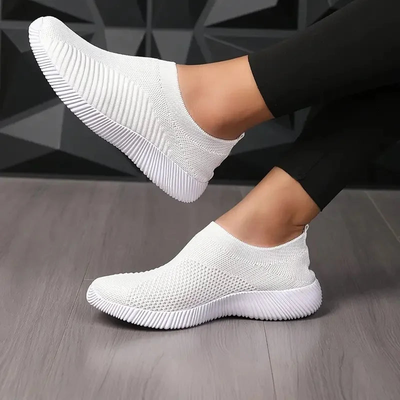 Tênis Feminino de Cor Sólida | Mesh Respirável e Trançado | Leve e Confortável | Para Caminhada, Corrida e Atividades ao Ar Livre