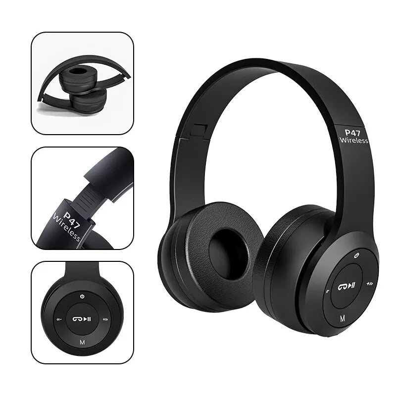 Stereo P47 Headset 5.0 Bluetooth Headset Folding Series Wireless Sports Game Headset for HuaWei XiaoMi Smartphone