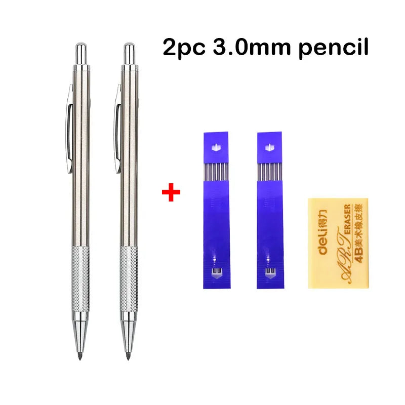 Conjunto de Lápis Mecânico 0.3, 0.5, 0.7, 0.9, 1.3, 2.0mm - Lápis Automático de Metal Completo para Desenho e Pintura com Refis para Escritório e Escola