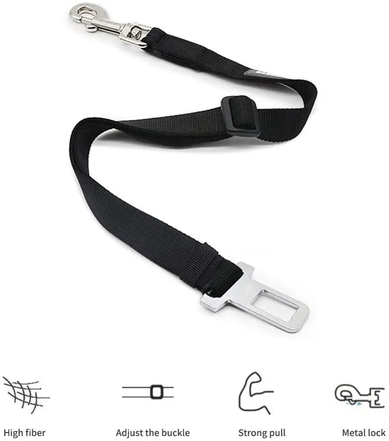 Cinto de Segurança Ajustável para Carro - Cinto de Assento para Pet, Cadeado de Segurança para Cães e Gatos, Arnês e Guia de Tração para Veículos