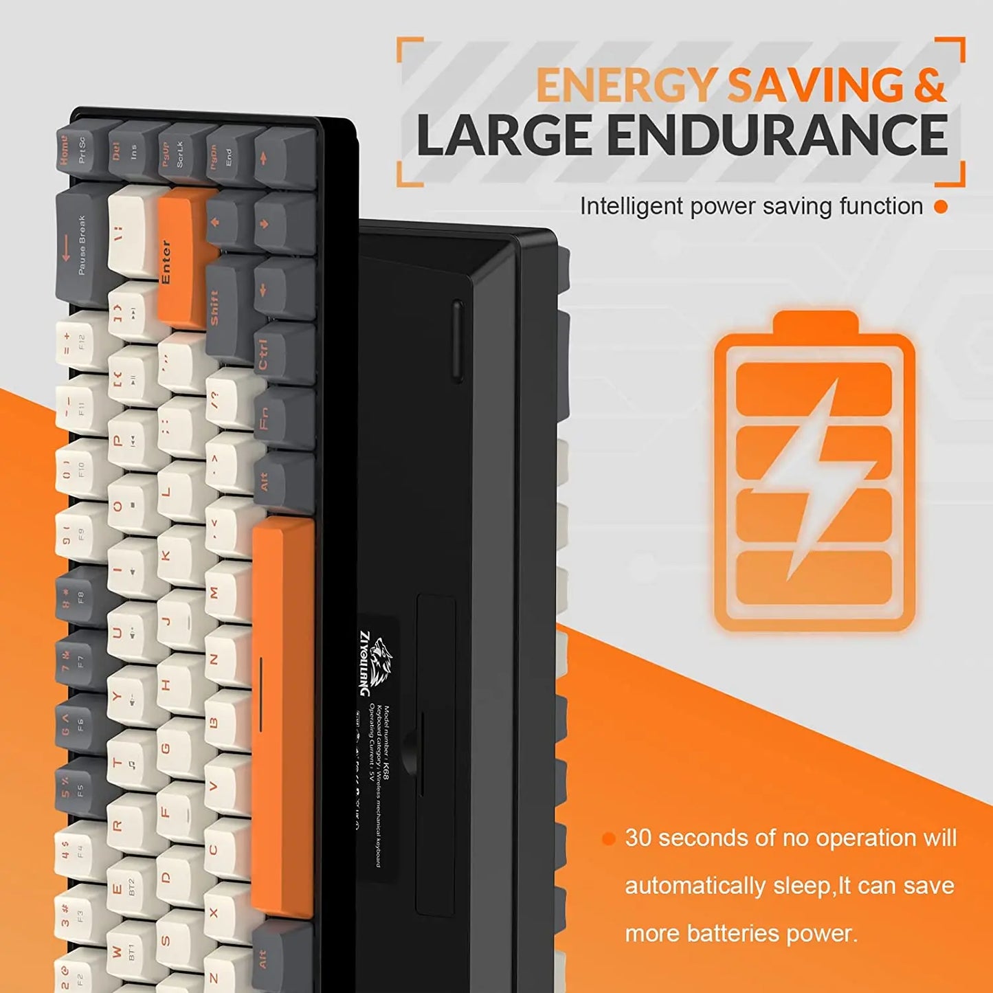 Teclado Mecânico Sem Fio 60%, Bluetooth, Modo Duplo, Hot-Swappable, Mini de 68 Teclas, Switch Vermelho, para PC, PS4, Xbox, iPhone e iPad