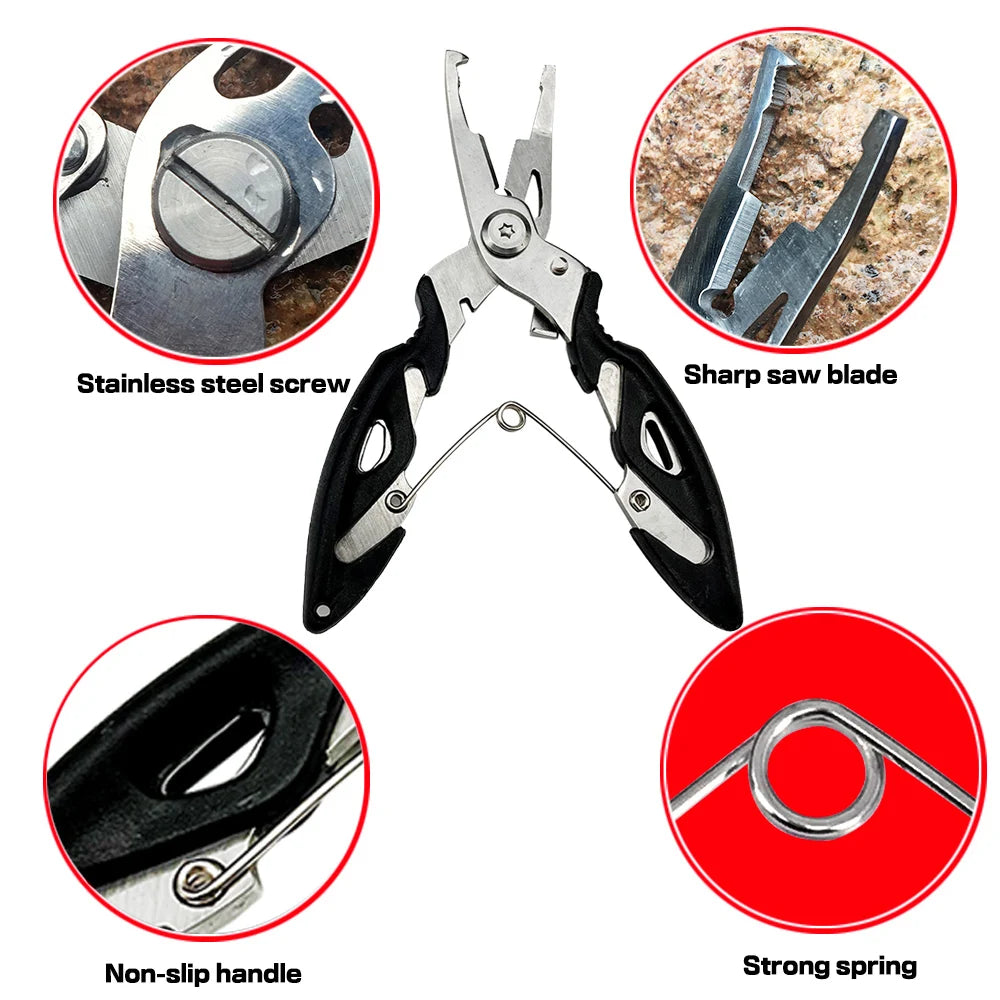 Alicate de Pesca de Aço Inoxidável 21/17cm - Conjunto de Controlador de Peixe Multifuncional para Spinning/Casting com Pegador de Lábios de Peixe