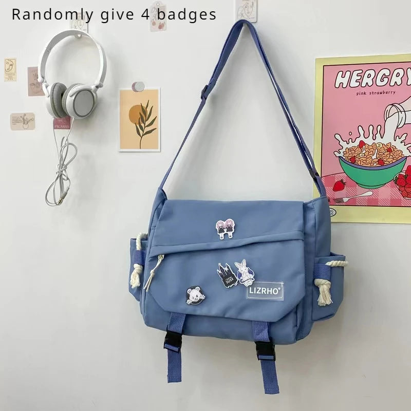 Bolsa de Ombro de Nylon para Mulheres, Grande Capacidade, Estilo Retrô, Tipo Carteiro, Bolsa Transversal