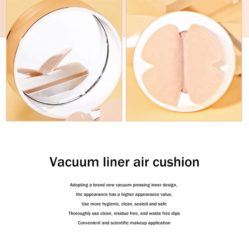 BB Cream Air Cushion com Puff de Pó em Forma de Borboleta - Hidratante, Base, Corretivo, Clareamento, Controle de Oleosidade, Maquiagem à Prova d'Água