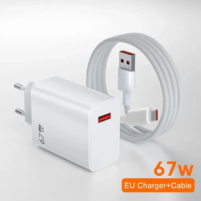Carregador Rápido USB 67W para Xiaomi 14, 13, 12, 11, 10 Ultra, Redmi Note 12T, 13 Pro Turbo – Cabo de Carregamento Tipo C