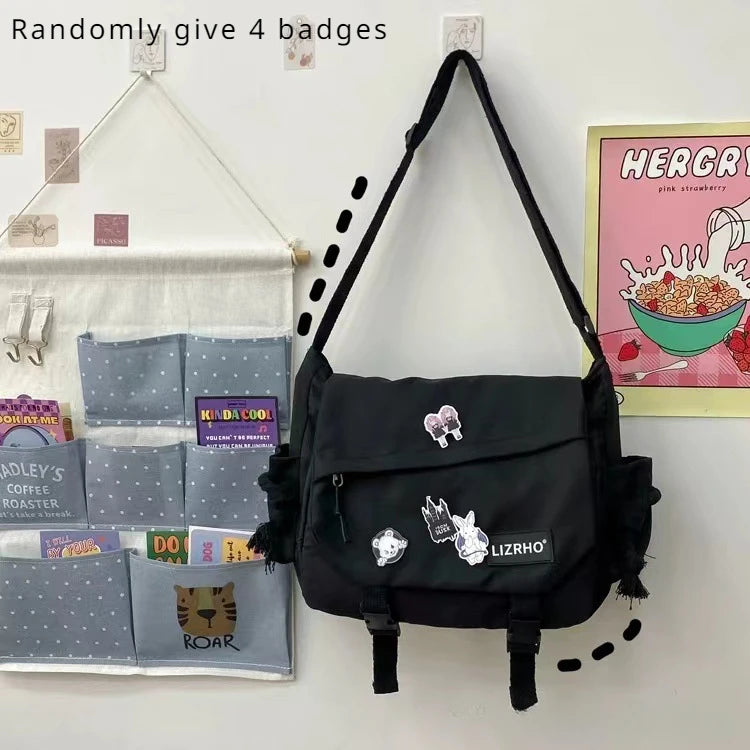 Bolsa de Ombro de Nylon para Mulheres, Grande Capacidade, Estilo Retrô, Tipo Carteiro, Bolsa Transversal
