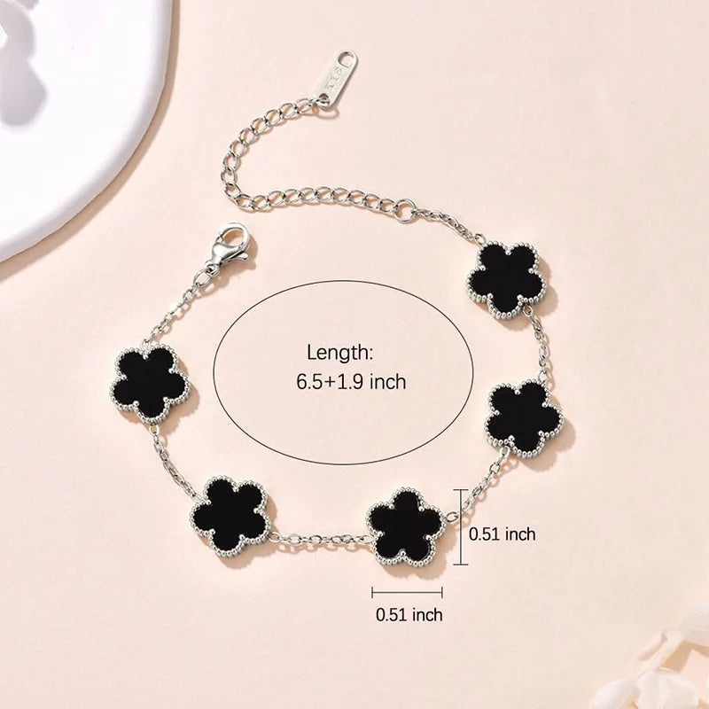Pulseiras Femininas Lucky Clover, Flores Dupla Face, Joias de Presente, Pulseira de Aço Inoxidável, Pulseiras Banho de Ouro para Homens
