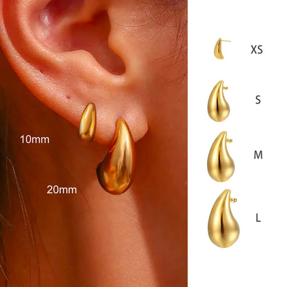 Brincos Vintage Chunky Gota de Água para Mulheres - Aço Inoxidável, Banho de Ouro 10-31mm