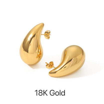 Brincos Vintage Chunky Gota de Água para Mulheres - Aço Inoxidável, Banho de Ouro 10-31mm