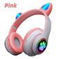 Fones de Ouvido Bluetooth com Orelhas de Gato Cor-de-Rosa - Headset Estéreo Dobrável com Microfone para Crianças