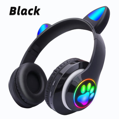 Fones de Ouvido Bluetooth com Orelhas de Gato Cor-de-Rosa - Headset Estéreo Dobrável com Microfone para Crianças