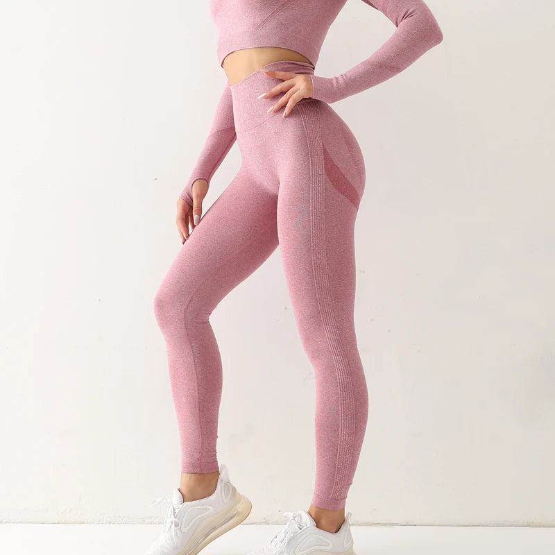 Leggings Femininas de Fitness, Sem Costura, Cintura Alta, Elásticas, Sólidas, para Yoga, Academia, Corrida, Secagem Rápida, Efeito Push Up, Calças Slim para Mulheres