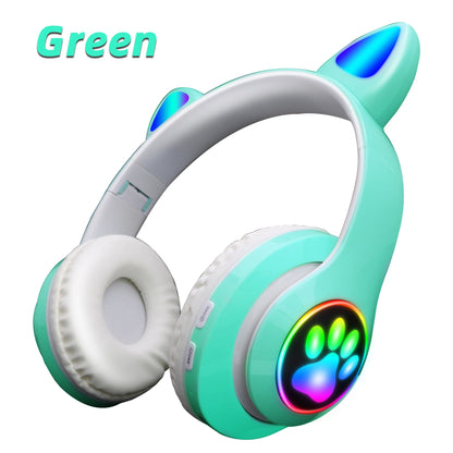 Fones de Ouvido Bluetooth com Orelhas de Gato Cor-de-Rosa - Headset Estéreo Dobrável com Microfone para Crianças