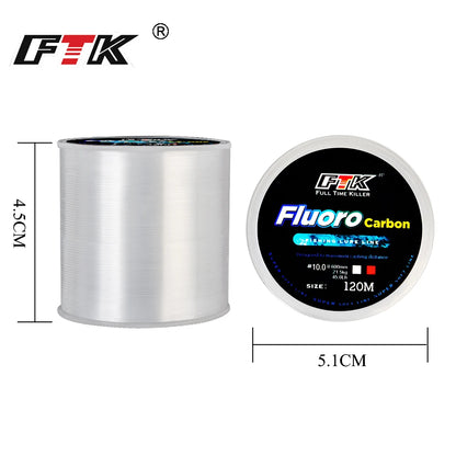 Linha de Pesca Revestida com Fluorocarbono 120M, 0.20mm-0.60mm, 7.15LB-45LB, Linha de Liderança de Fibras de Carbono, Fio para Isca, Linha Afundante, Japão.