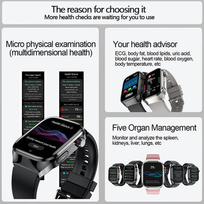 Novo Smartwatch para Homens com Monitoramento de Ácido Úrico, Gordura no Sangue, Glicose no Sangue, ECG+PPG, Pressão Arterial, Chamadas Bluetooth e Funções Esportivas - Compatível com Xiaomi