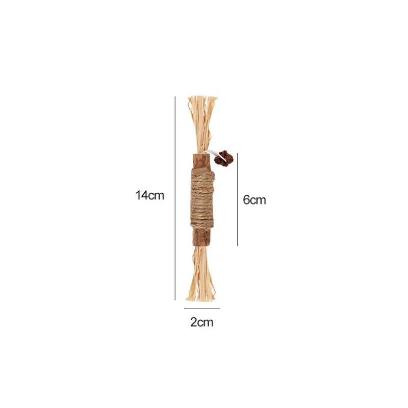 Peça de Brinquedo para Gatos - Bastão de Mastigar de Silvervine, Polygonum, Grama de Raffia, Suprimentos para Animais de Estimação, Bastão para Limpeza de Dentes, Brinquedo de Mastigar para Gatos com Corda de Cânhamo.