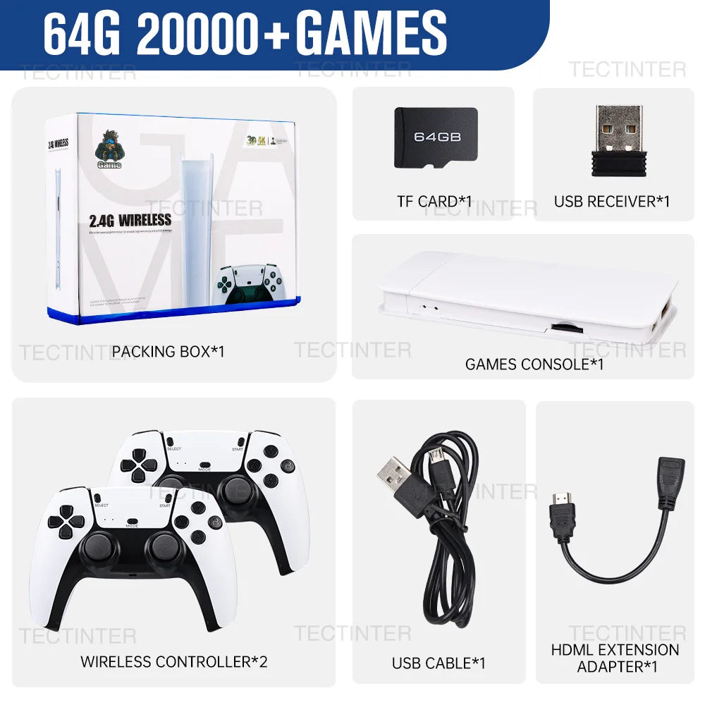 M15 Game Stick 4K Mini Retro Video Game Console com 20.000 Jogos Integrados e Controle Sem Fio para 2 Jogadores