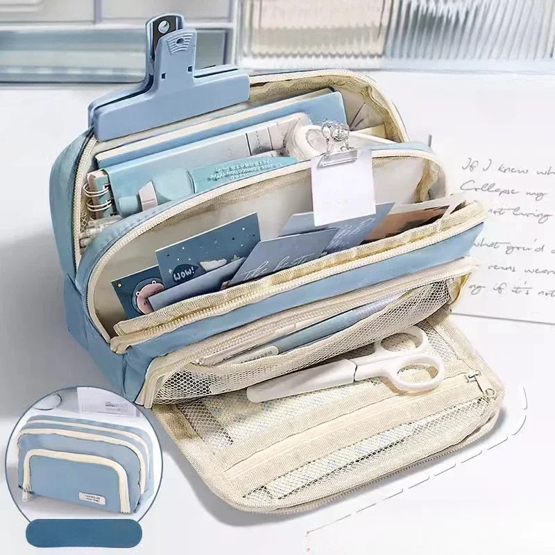 Estojo de Lápis Preto Grande Capacidade à Prova de Sujeira, Estojo Estético para Escola, Organizador de Material Escolar, Estojo de Caneta para Meninos e Meninas, Suprimentos Escolares