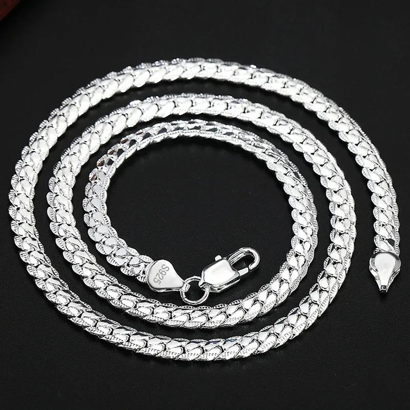 Colar de Corrente Lateral Completa 925 Prata Esterlina 5MM com Revestimento em Ouro 18K para Mulheres e Homens - Joias de Casamento e Noivado
