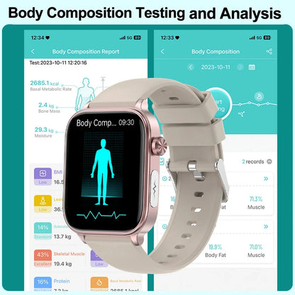 Novo Smartwatch para Homens com Diagnóstico Médico AI - Monitoramento de Lipídios no Sangue, Ácido Úrico, Glicose no Sangue, ECG+PPG, Chamadas Bluetooth, e Funções de Saúde