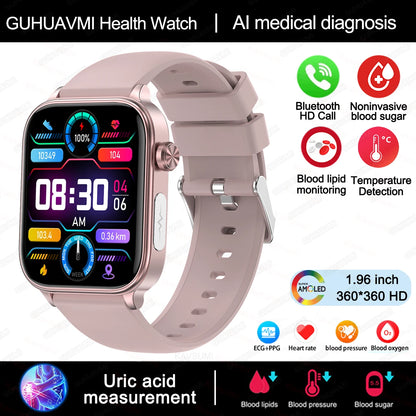 Novo Smartwatch para Homens com Diagnóstico Médico AI - Monitoramento de Lipídios no Sangue, Ácido Úrico, Glicose no Sangue, ECG+PPG, Chamadas Bluetooth, e Funções de Saúde