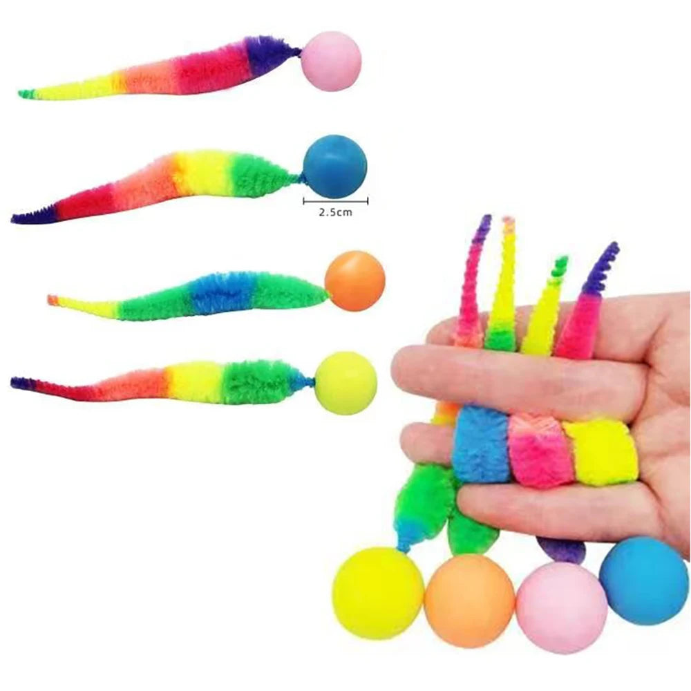 Brinquedo Interativo para Gato - Bola Colorida Saltitante de Tecido com Tema de Lagarta