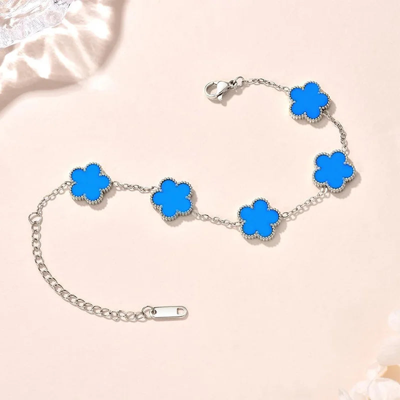 Pulseiras Femininas Lucky Clover, Flores Dupla Face, Joias de Presente, Pulseira de Aço Inoxidável, Pulseiras Banho de Ouro para Homens