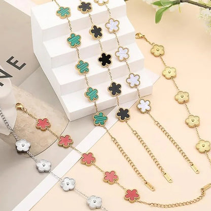 Pulseiras Femininas Lucky Clover, Flores Dupla Face, Joias de Presente, Pulseira de Aço Inoxidável, Pulseiras Banho de Ouro para Homens