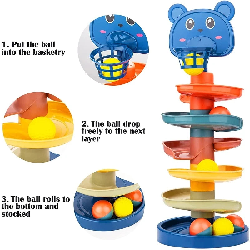 Brinquedo Montessori para Bebê - Torre de Bola Rolante, Jogo Educacional Montessori, Brinquedo de Empilhamento para Desenvolvimento do Bebê (1-3 anos)